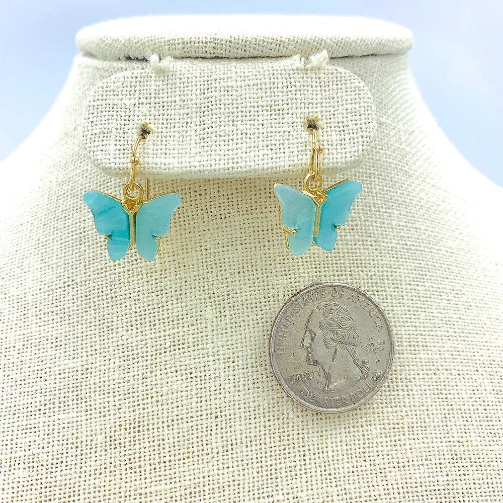 Butterfly Acrylic Dangle Earrings - Aqua Green